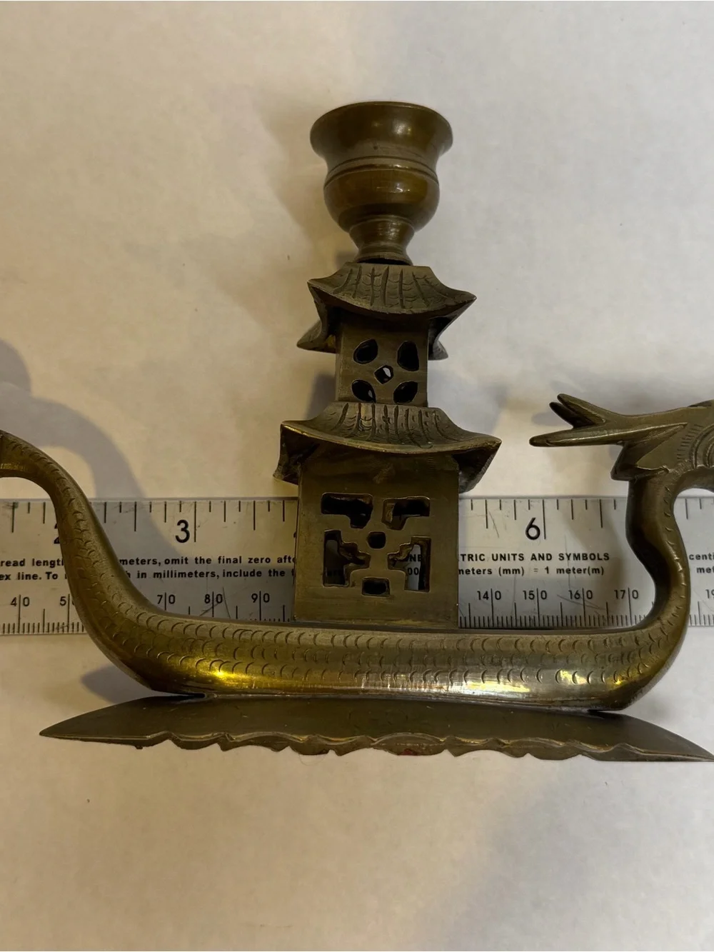 Vintage Brass Dragon Boat Pagoda Candle Holder Asian Dragon Candlestick Decor
